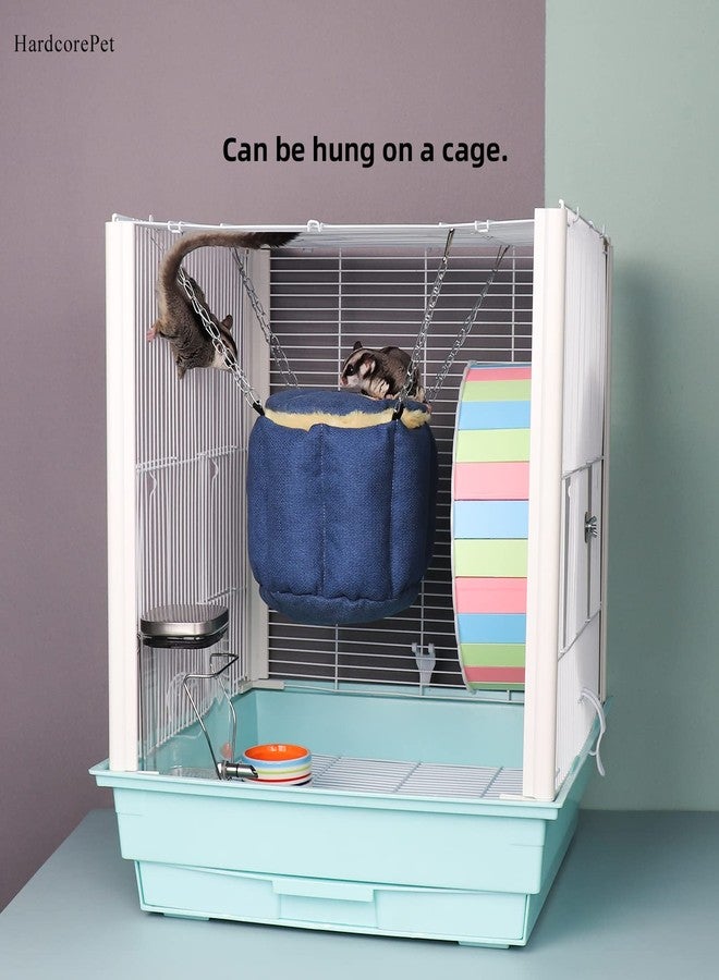 HardcorePet Sugar Glider Pouch, Rat Hanging Bed, Chipmunks Warm Bed, Rat Cage Accessories, Small Pet Animals Bed Dutch Pig Hamster Nest, Syrian Hamster Habitat Mini House, Play and Sleeping (Blue) - Image 2